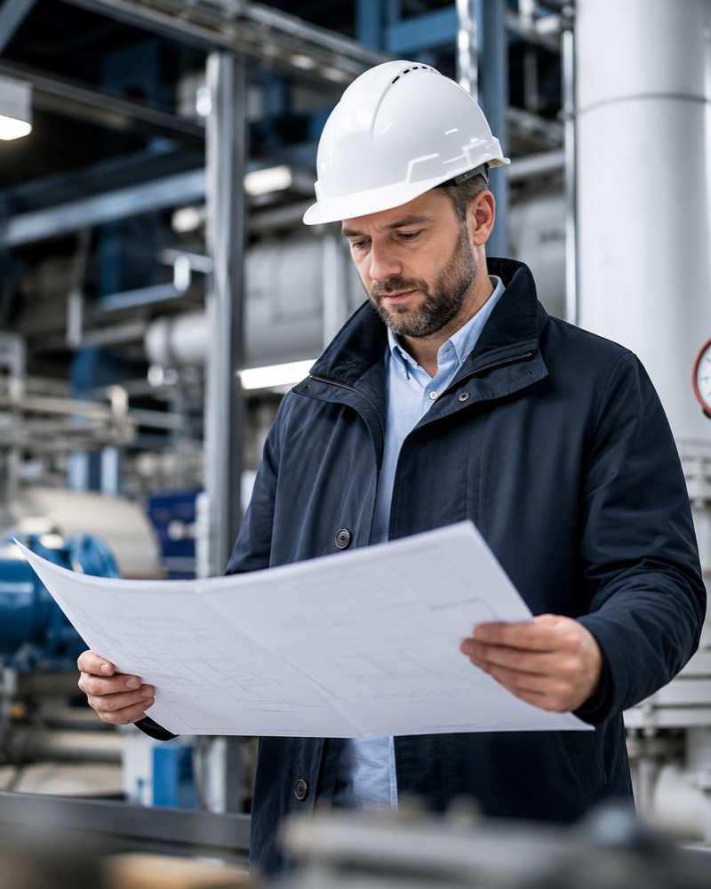 Techniker mit Bauplan